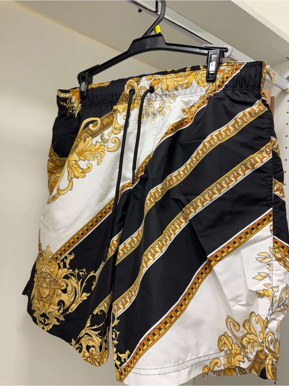 Versace Black White and Gold Baroque Swim Trunks Men’s